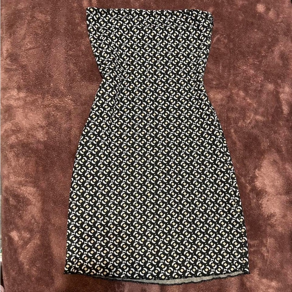 Urban Outfitters Black and Cream Strapless Dress